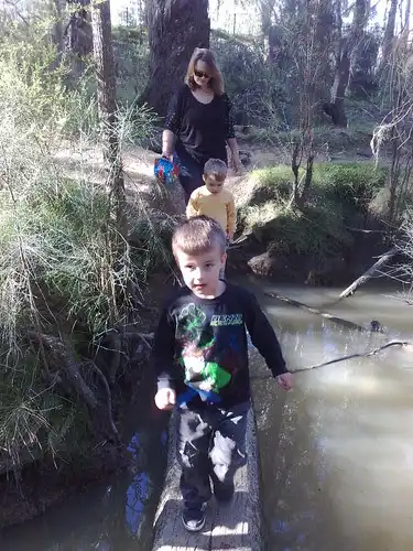 J S and XYL crossing creek