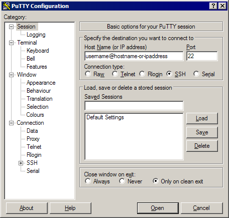 putty configuration options